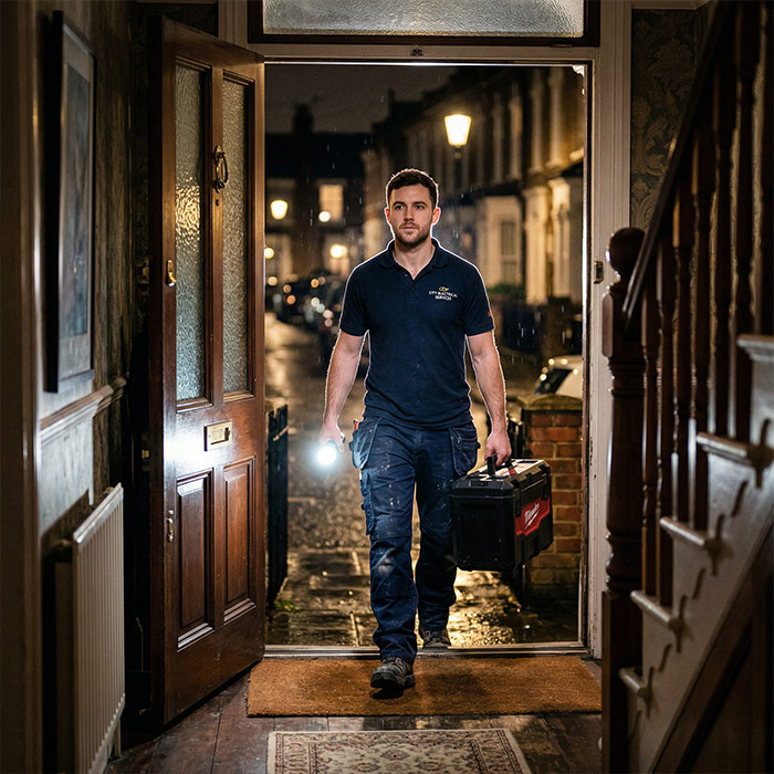 Emergency electrician van in Abridge RM4 village centre